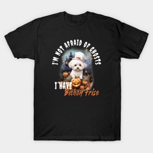 Bichon Frise Dog Ghost Guardian Vintage Halloween Funny T-Shirt